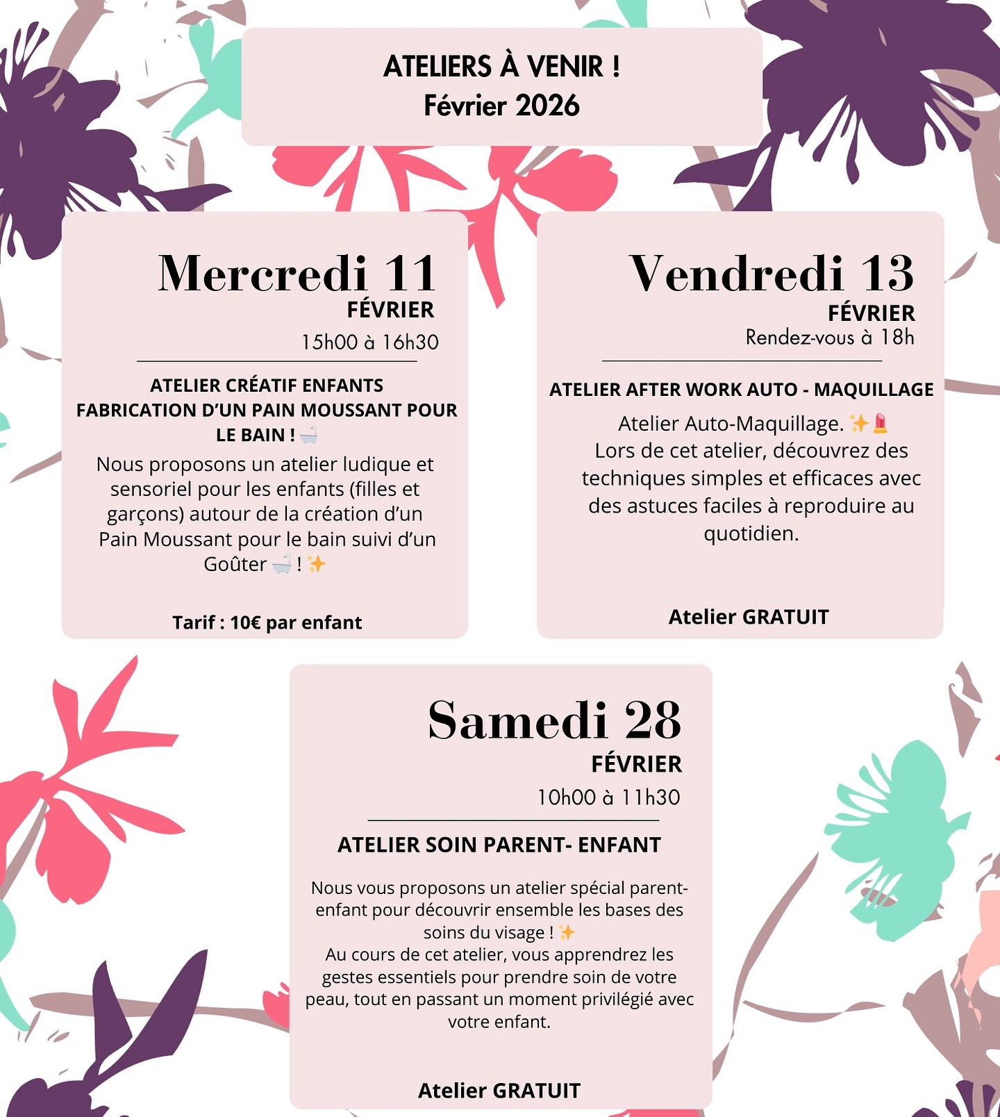 Voici les nouveaux ateliers du mois... - Maison Mina Rosa | Facebook