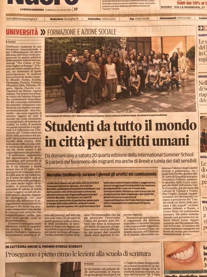Summer School Nuoro "The Future of Human Rights in Europe" | Nuoro