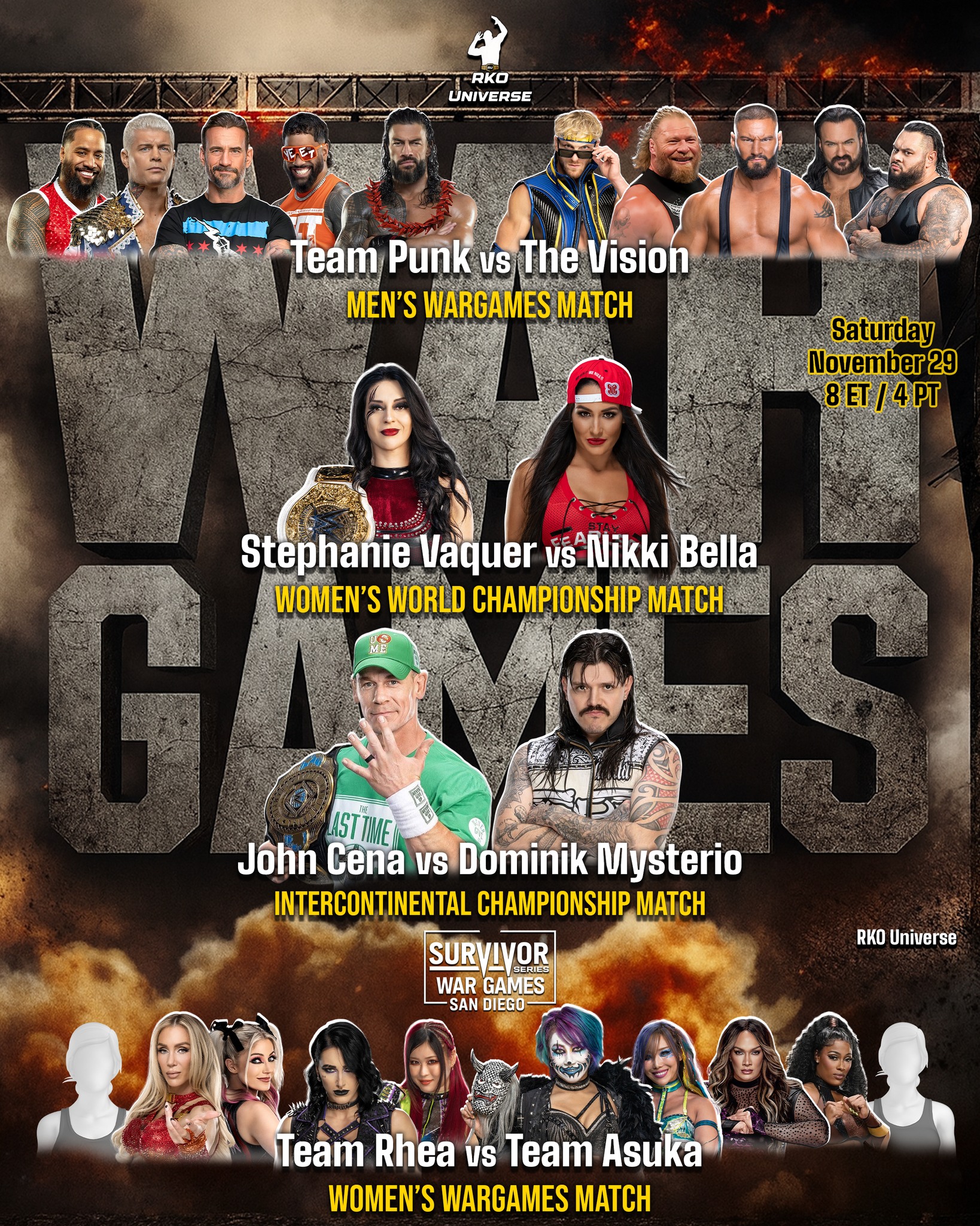 RKO - WWE Survivor Series WarGames Match Card [so far]: - CM Punk, Cody ...
