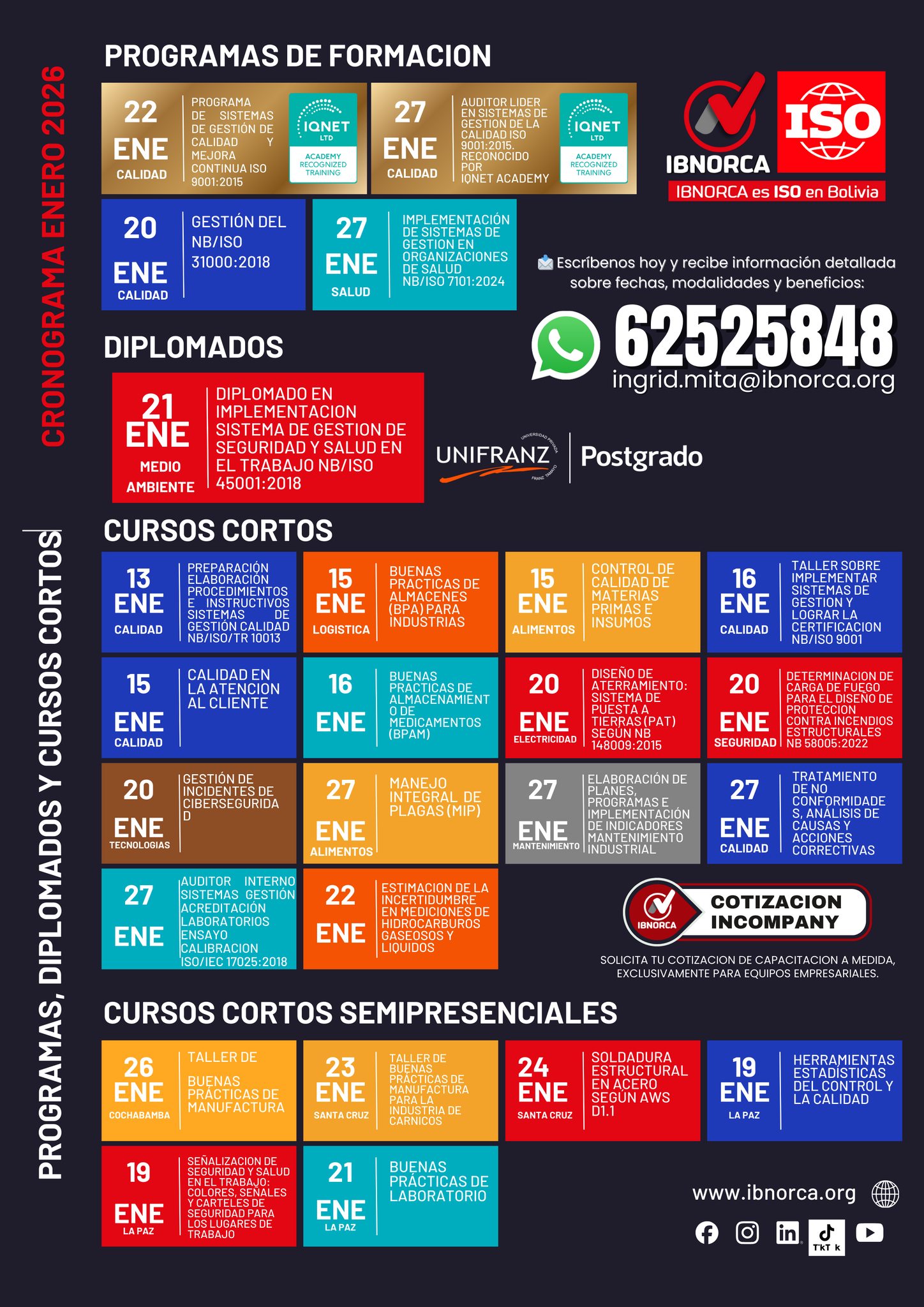 Ibnorca - 📅 CRONOGRAMA DE CAPACITACIÓN – ENERO 2026 Elige tu programa ...