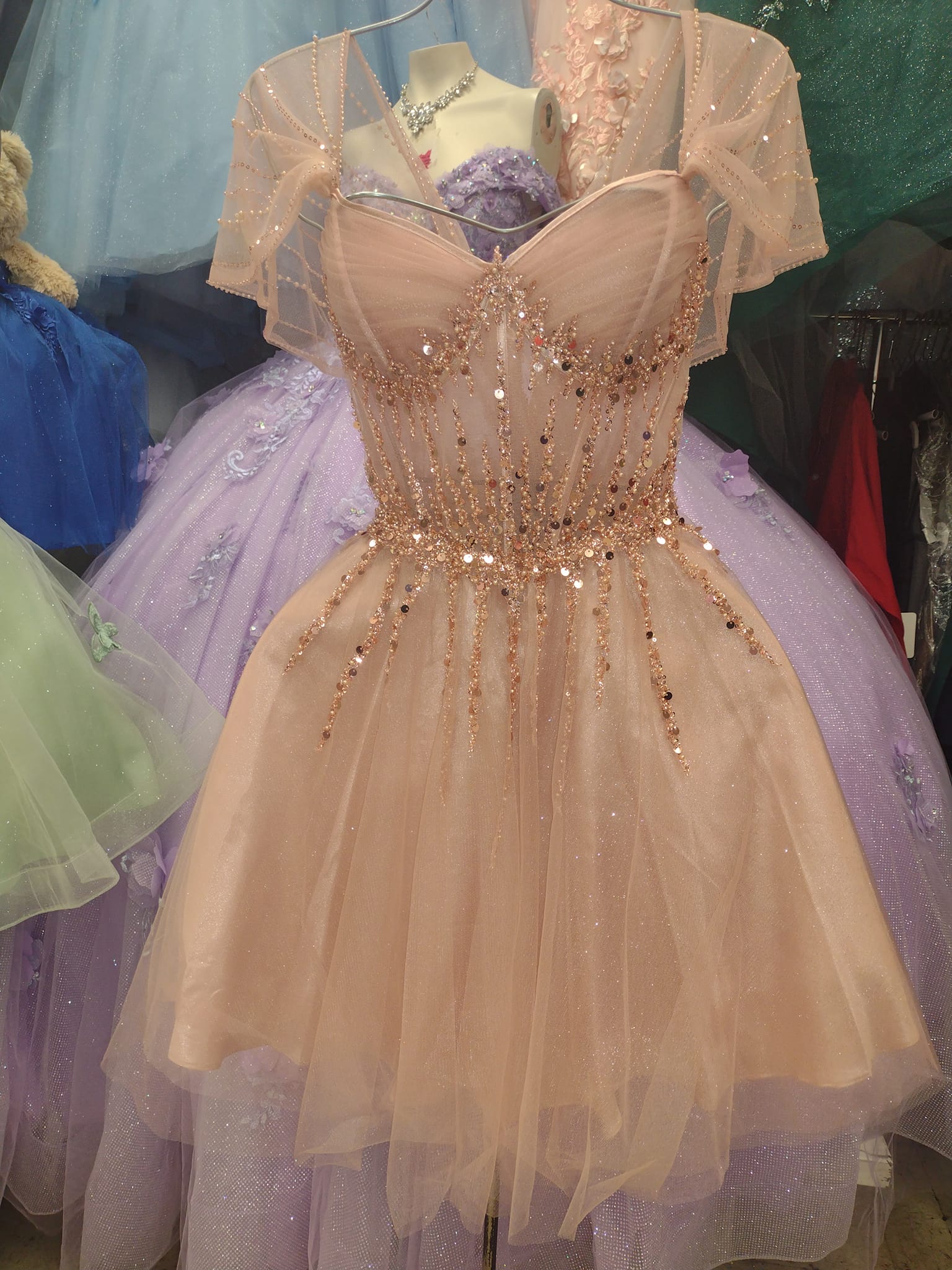 pink and gold dama dresses Quinceañera available now! child:White Sprinkle Sequins
