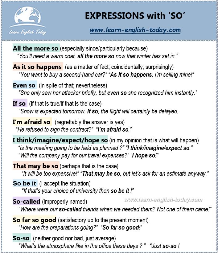 EXPRESSIONS with ‘SO’ More here:... - Learn English Today.com | Facebook