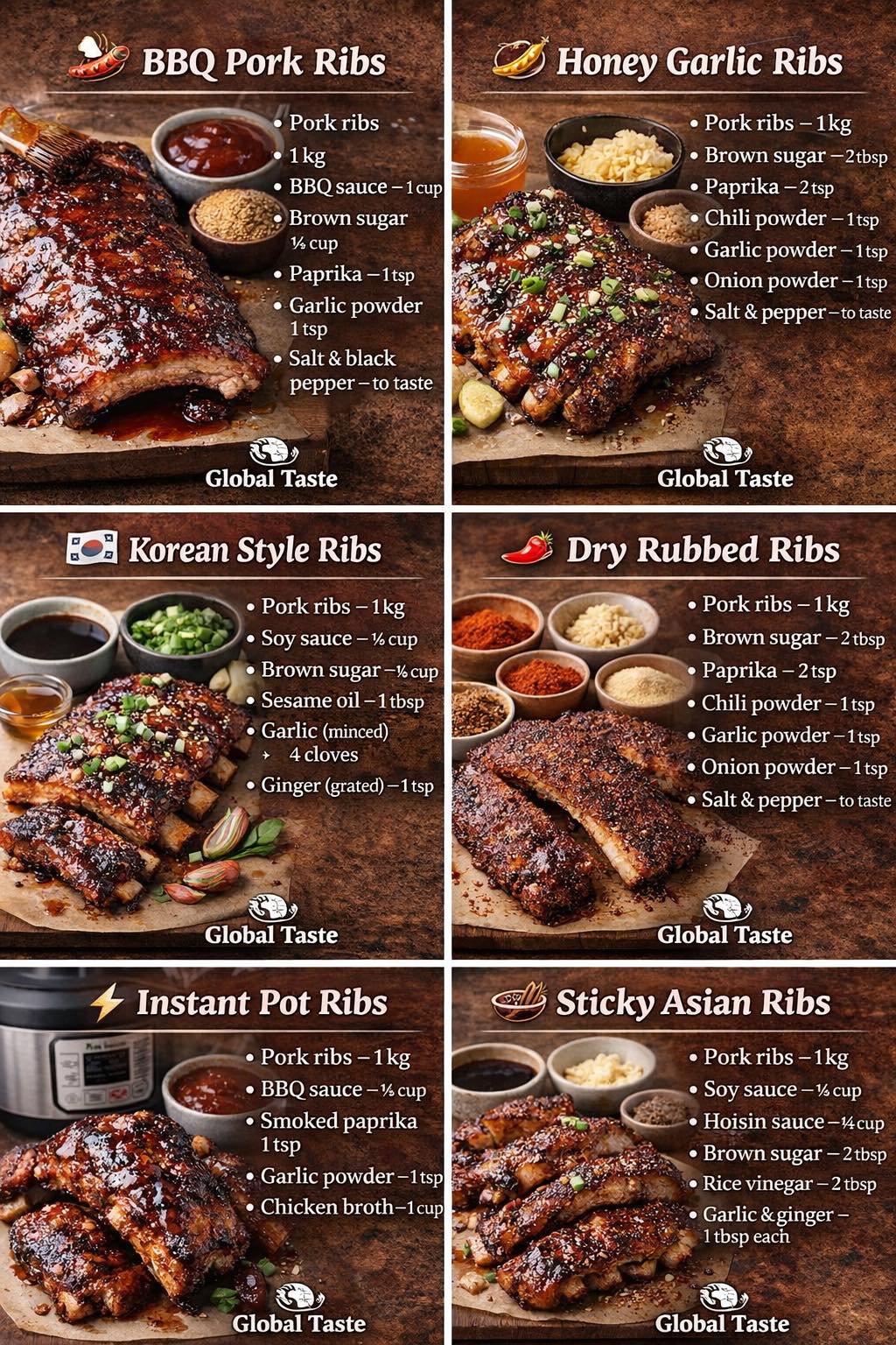Global - 🍖 1️⃣ BBQ Pork Ribs Ingredients • Pork ribs • 1 cup BBQ sauce ...