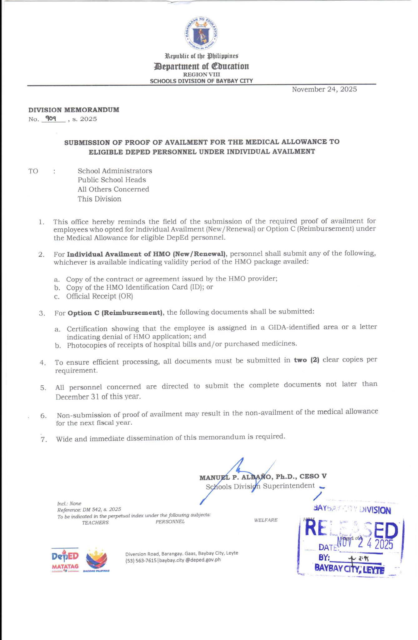 Recs Senag - DM NO 909, S. 2025 SUBMISSION OF PROOF OF... | Facebook