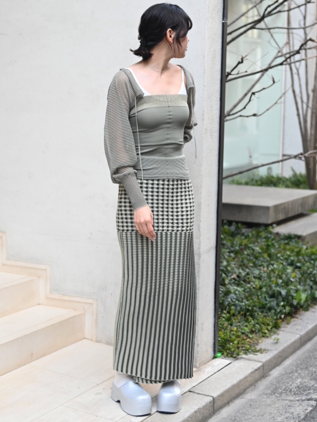 ACCORDION 26SS “LINKS SLIT SKIRT” color：light khaki×yellow size