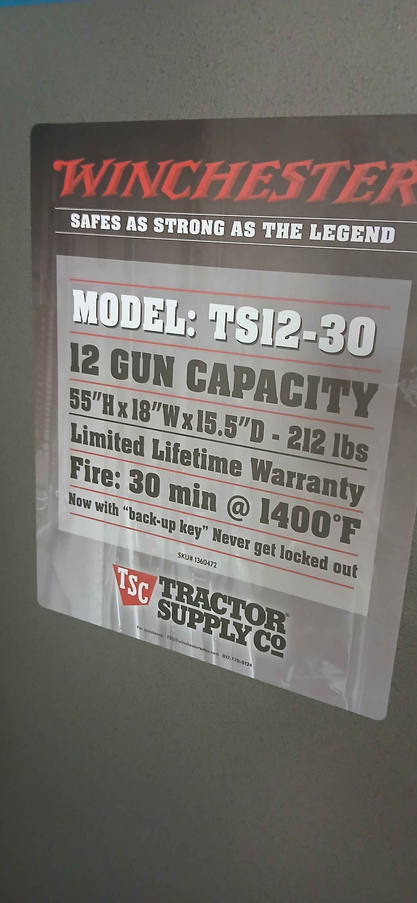 Winchester TS12-30 12 gun safe for sale, comes with two master keys ...
