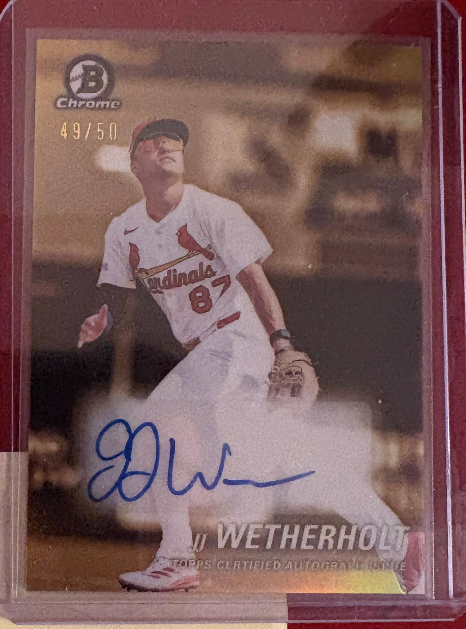 JJ Wetherholt 2025 Bowman Draft Gold Achromatic autograph card