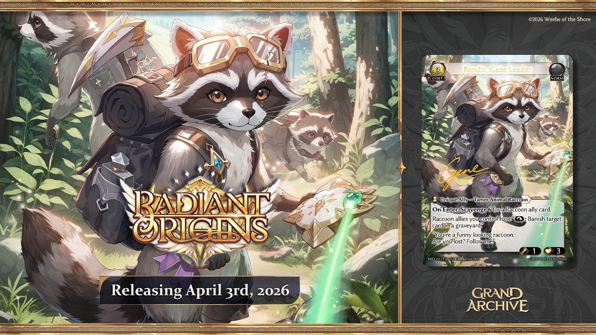 浣熊悄悄的潛入了即將在2026 年4 月3 日發售的Radiant Origins中