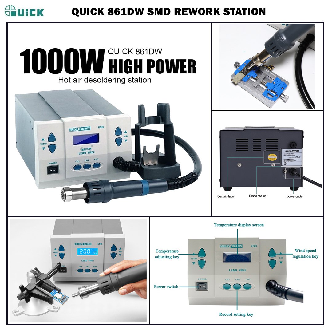 SMD De-soldering Tool Quick 861 Pro Rework Station - 1000W Digital Hot ...