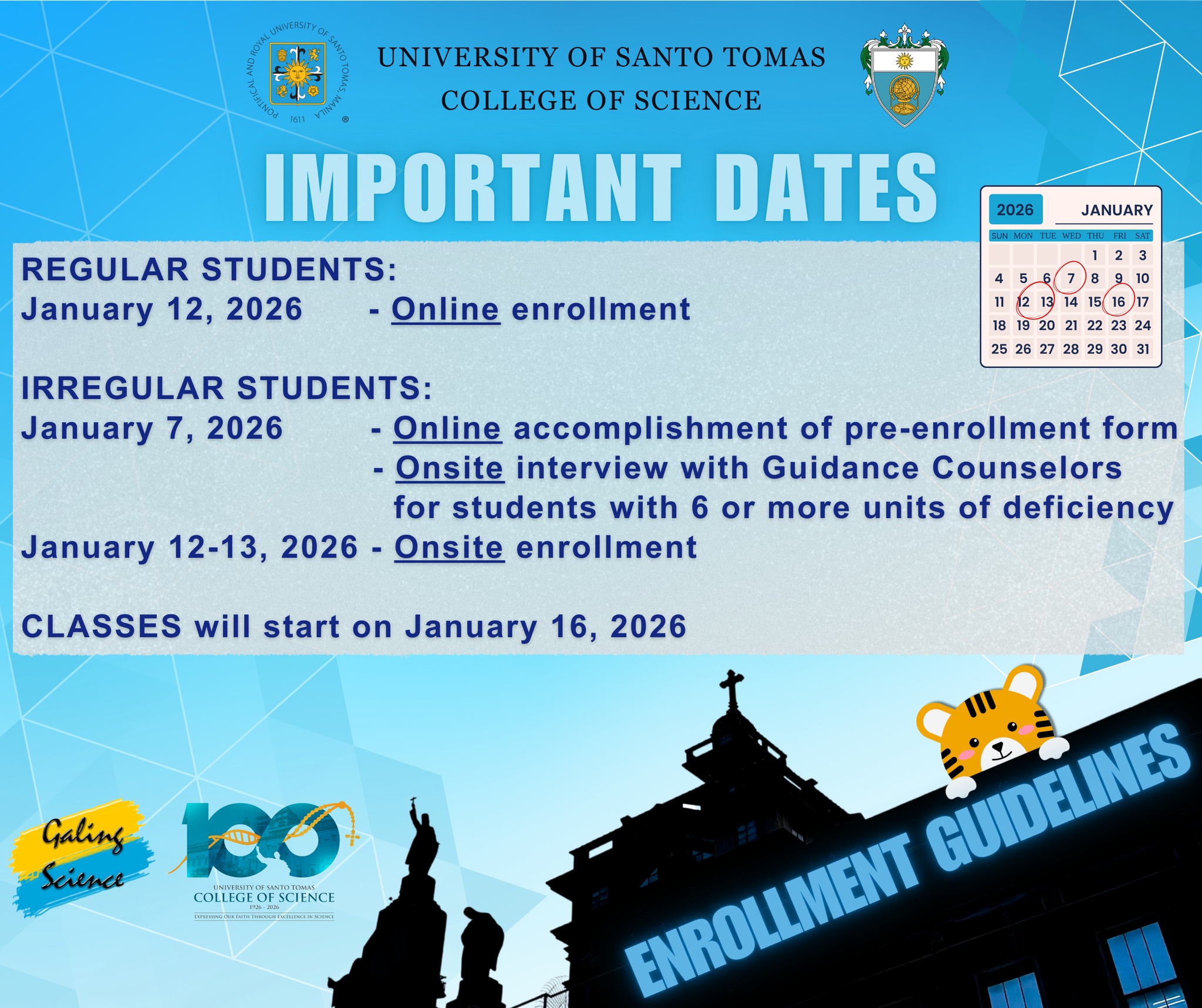 UST-Science - 📣 ANNOUNCEMENT 📣 Please refer to the... | Facebook
