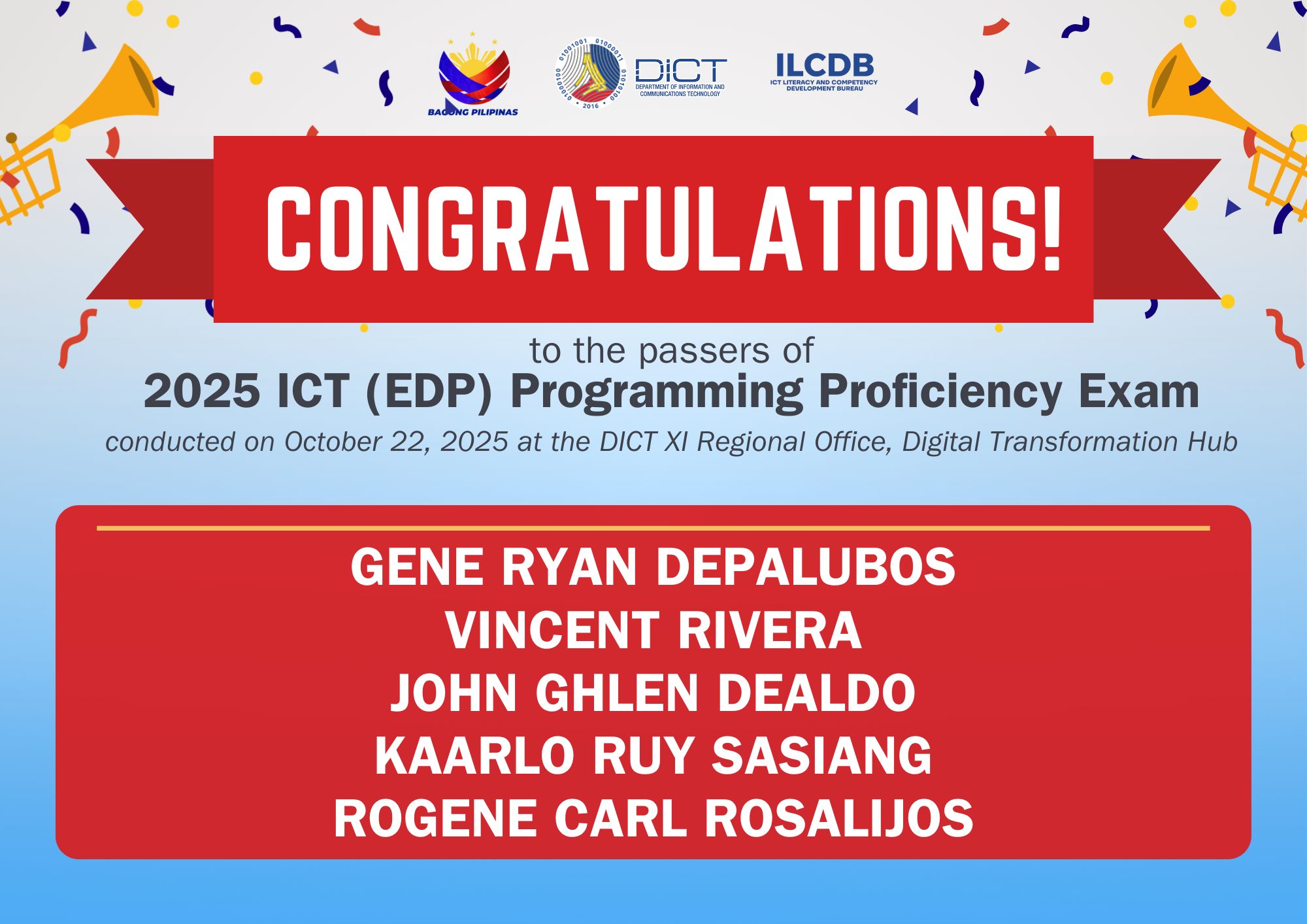 DICT Region 11 - 🎉 CONGRATULATIONS TO THE PASSERS! | ICT... | Facebook