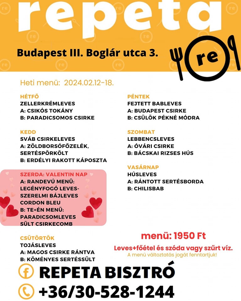 Repeta bisztró - Kedves Vendégeink, Várunk jövő heti menü...