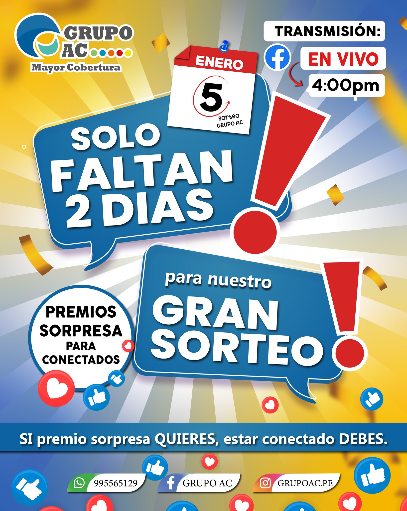 GRUPO AC - 𝗔 𝟮 𝗗𝗜𝗔𝗦 𝗗𝗘 𝗡𝗨𝗘𝗦𝗧𝗥𝗢 𝗚𝗥𝗔𝗡 𝗦𝗢𝗥𝗧𝗘𝗢!!!! 😁 Registra tu asistencia ...