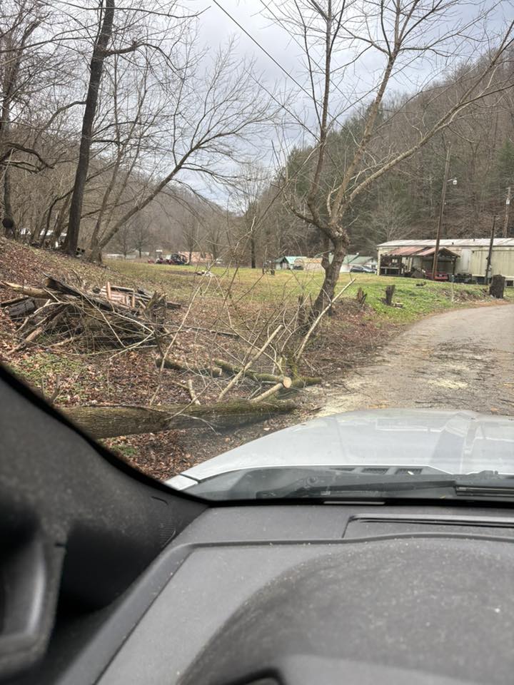 Storm damage in Left Fork of Long Fork with low-hanging wire