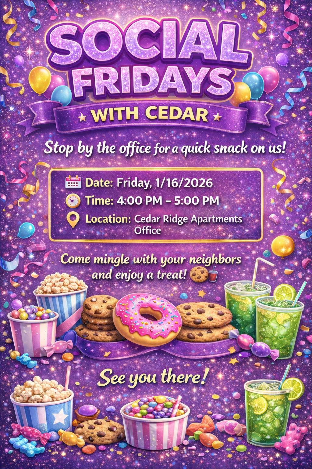 Cedar - 🎉 Social Friday at Cedar Ridge Apartments! 🎉 Join us this ...