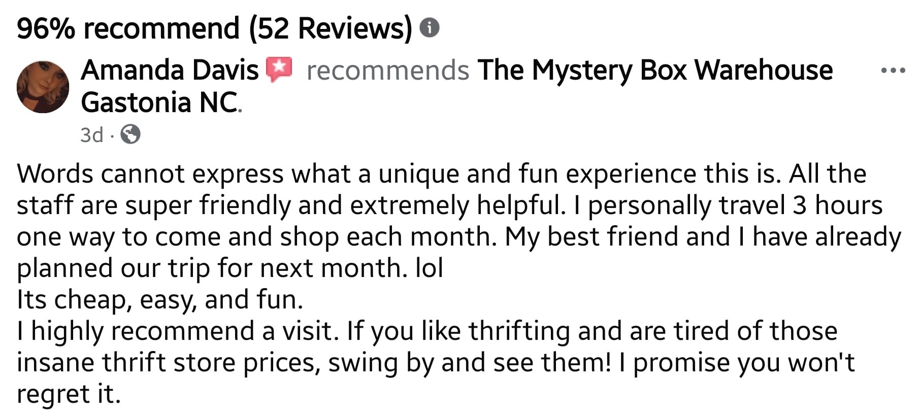 Each Personally Visited And Highly Recommended Reference: The Mystery Box The Mystery Box Warehouse Gastonia Nc