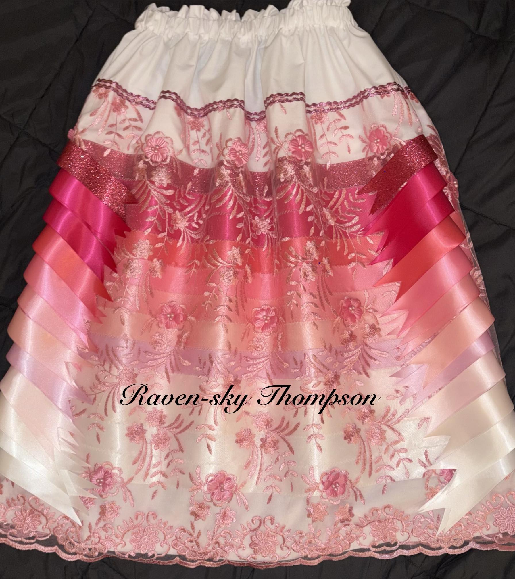 Ojibwe ribbon skirt with applique for sale