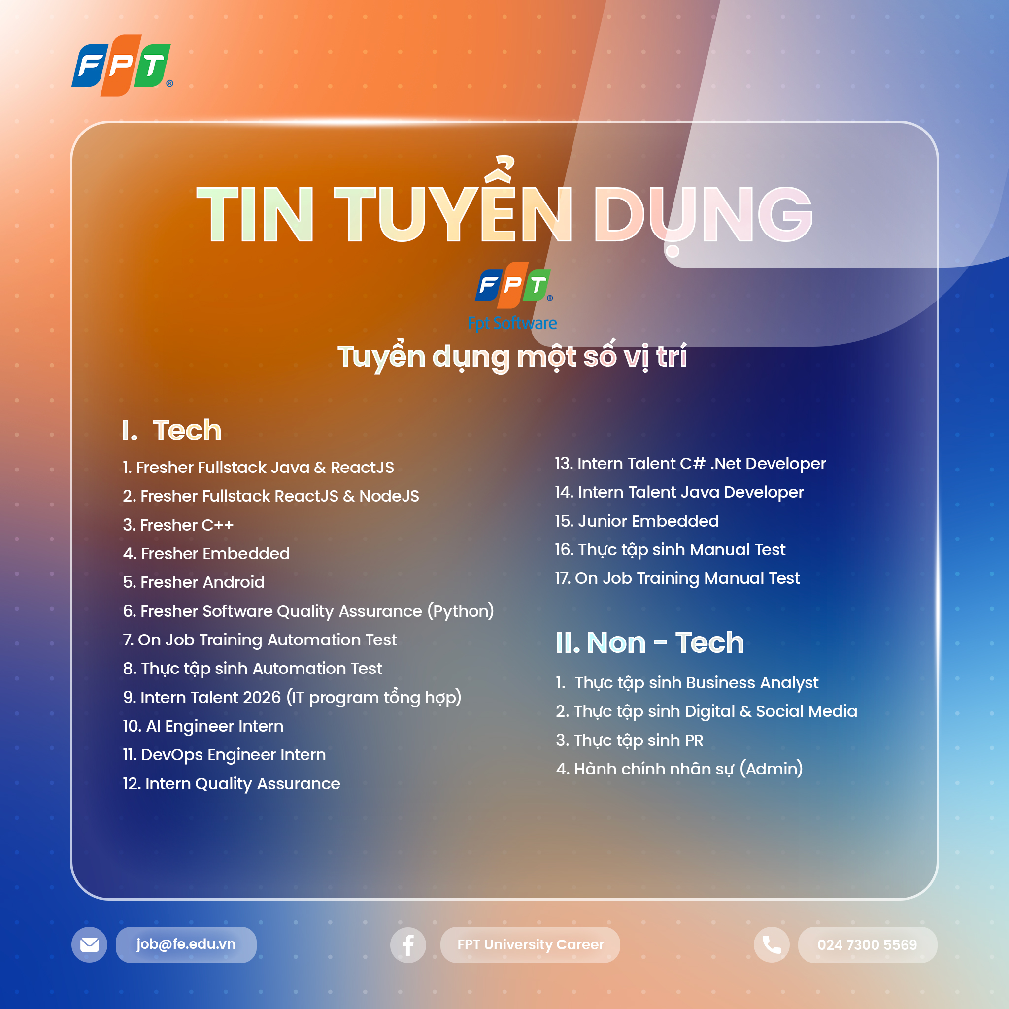 TIN TUYỂN DỤNG | FPT SOFTWARE... - FPT University Career | Facebook