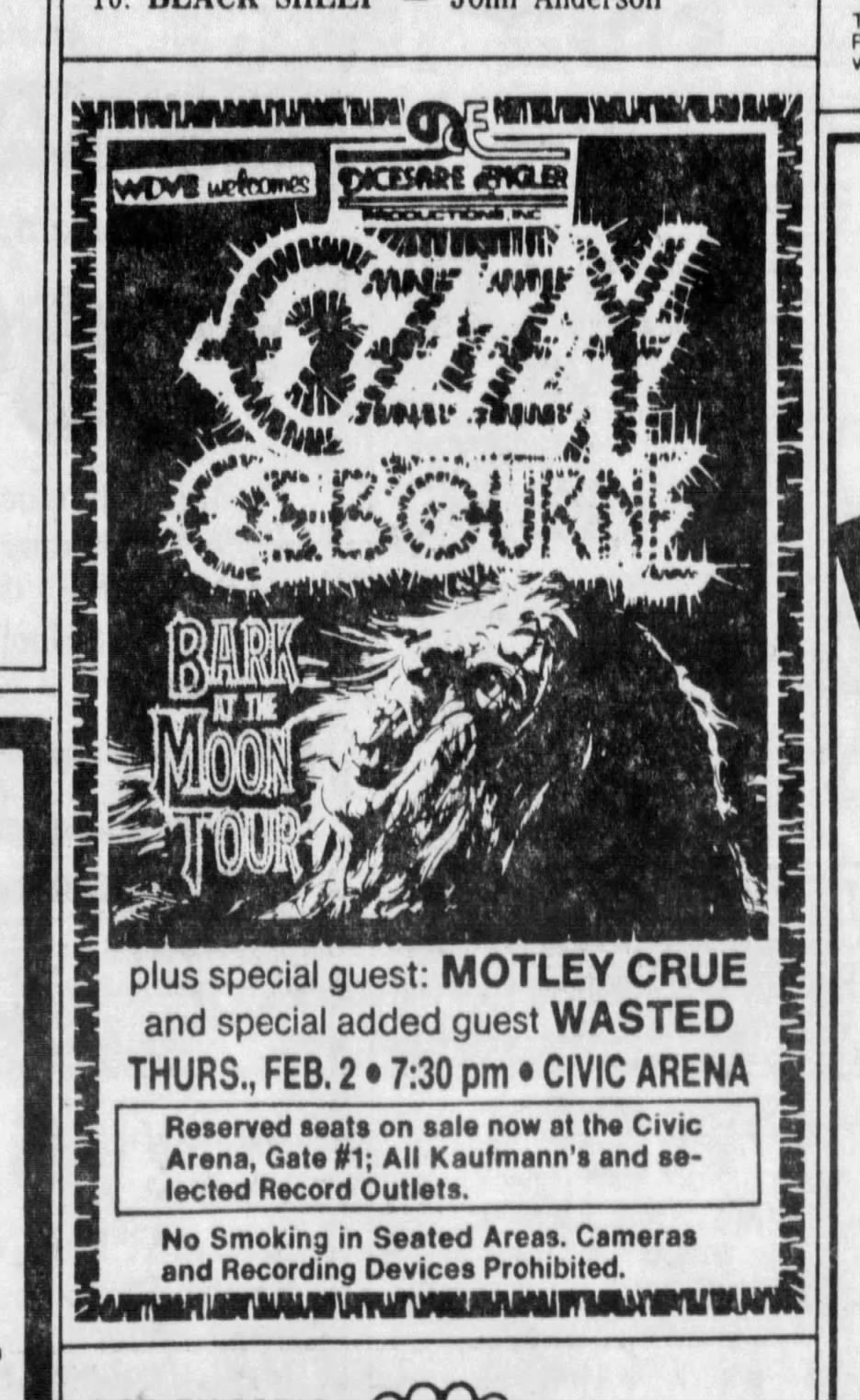 Ozzy Osbourne's Bark At The Moon tour in Pittsburgh 1984
