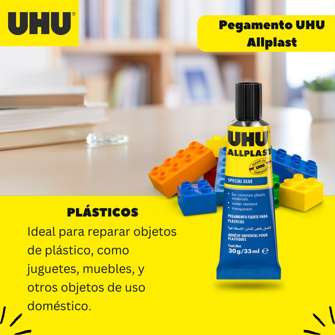 Con UHU Allplast puedes reparar con total confianza y seguridad cualquier objeto plástico que se te haya roto 👌🏼 📲Adquiere el pegamento ideal para lo que necesites en nuestra página web