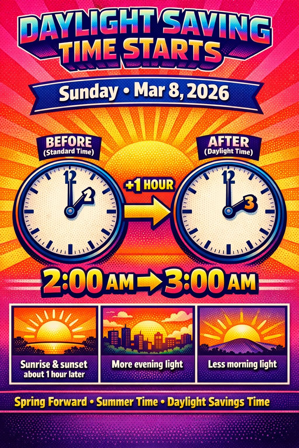 Happy - ⏰ Reminder: Daylight Saving Time – March 8, 2026 ️ Clocks move ...