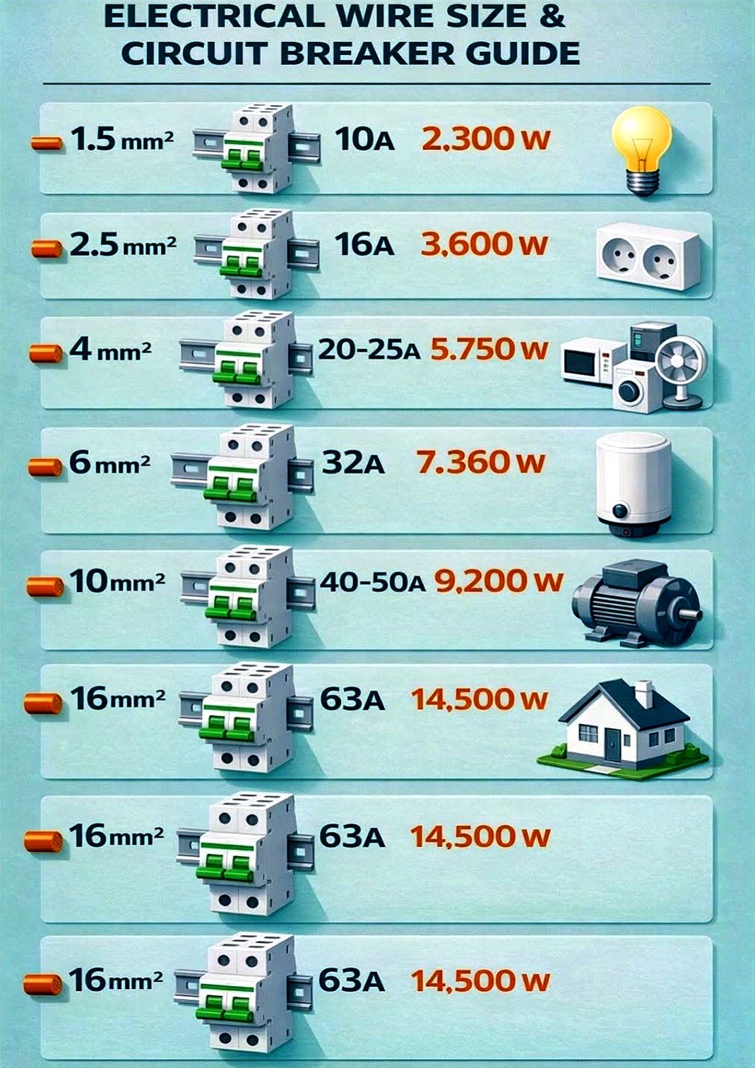 Electrician - Electrical Wire Size & Circuit Breaker Guide #electrician ...