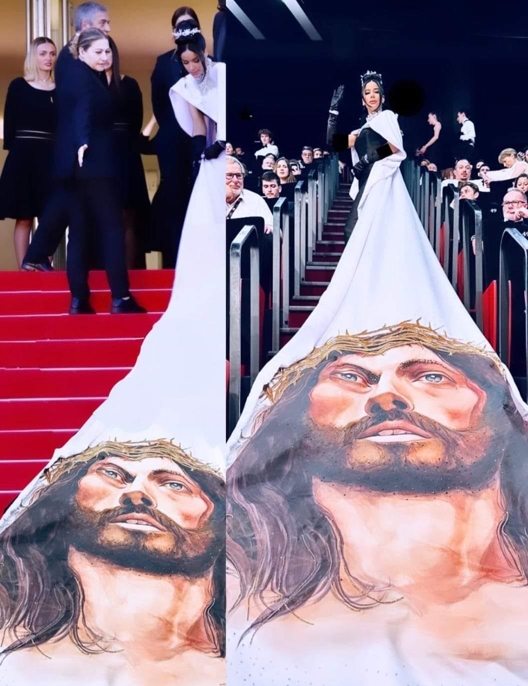 corporate dressing for ladies Dominican Republic actress, Massiel Taveras, was restricted in Cannes Festival Red Carpet to show the image of our Lord Jesus Christ dress corporate attire