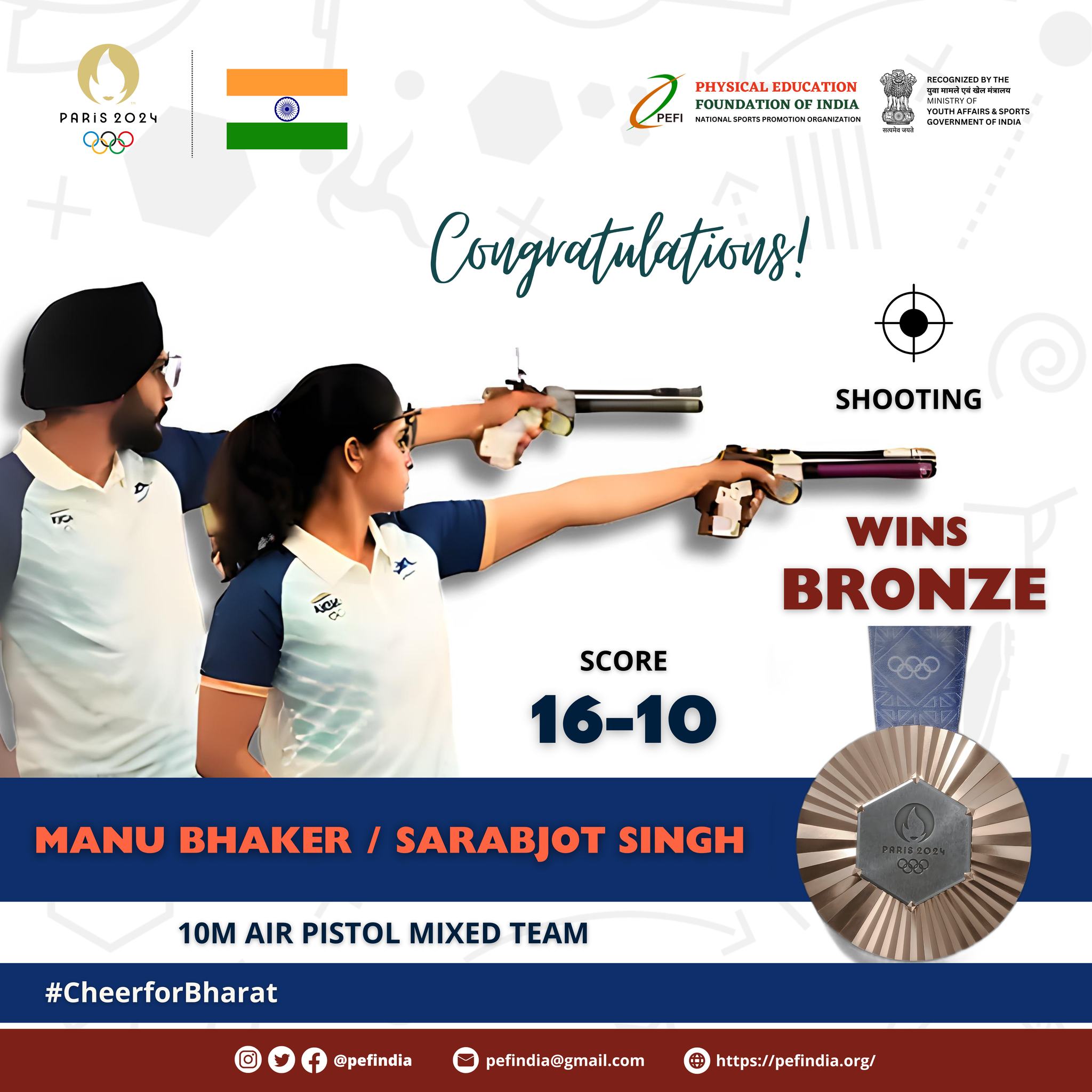 Physical - 🏅 Historic Bronze Medal for Manu Bhaker and Sarabjot Singh ...