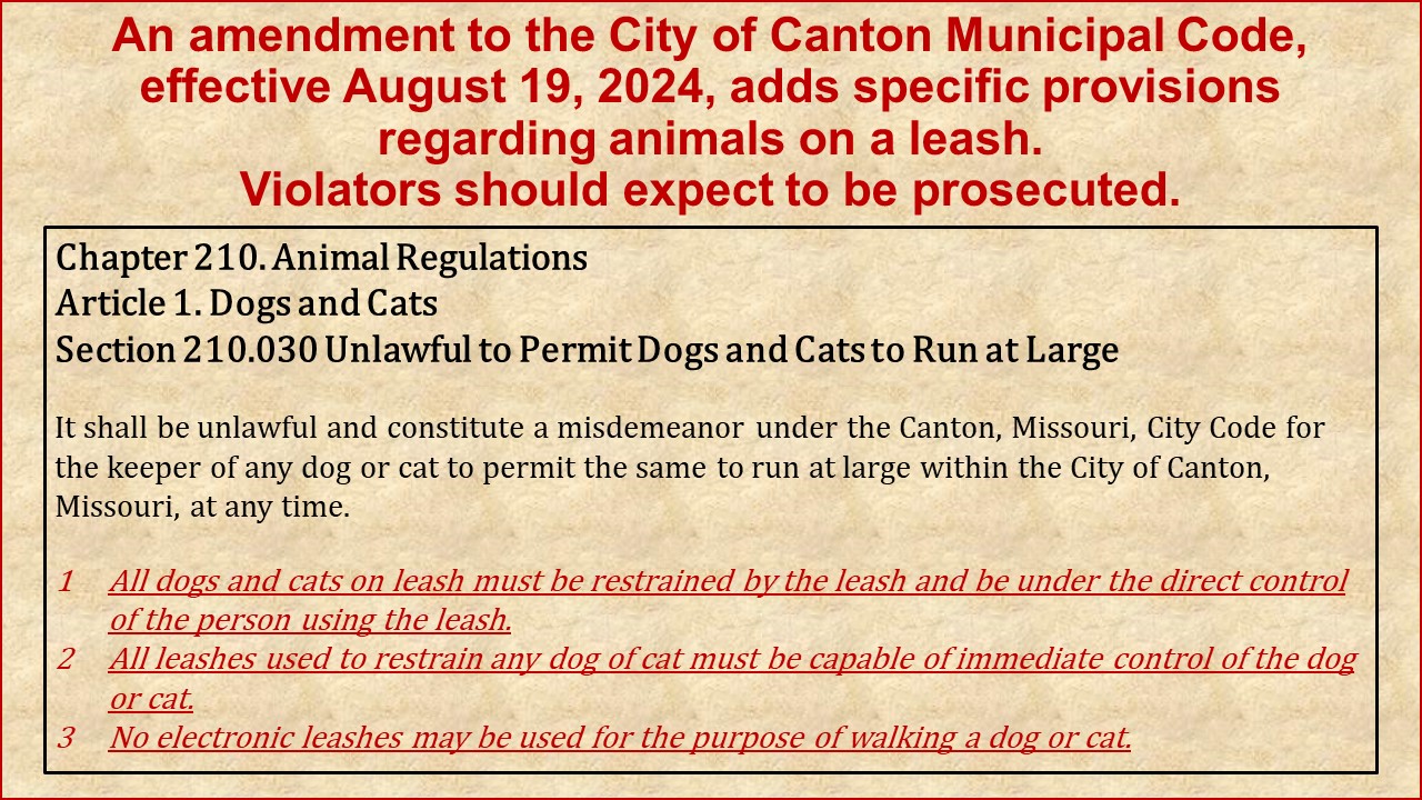 The Canton Municipal Code was... - City of Canton, Missouri | Facebook