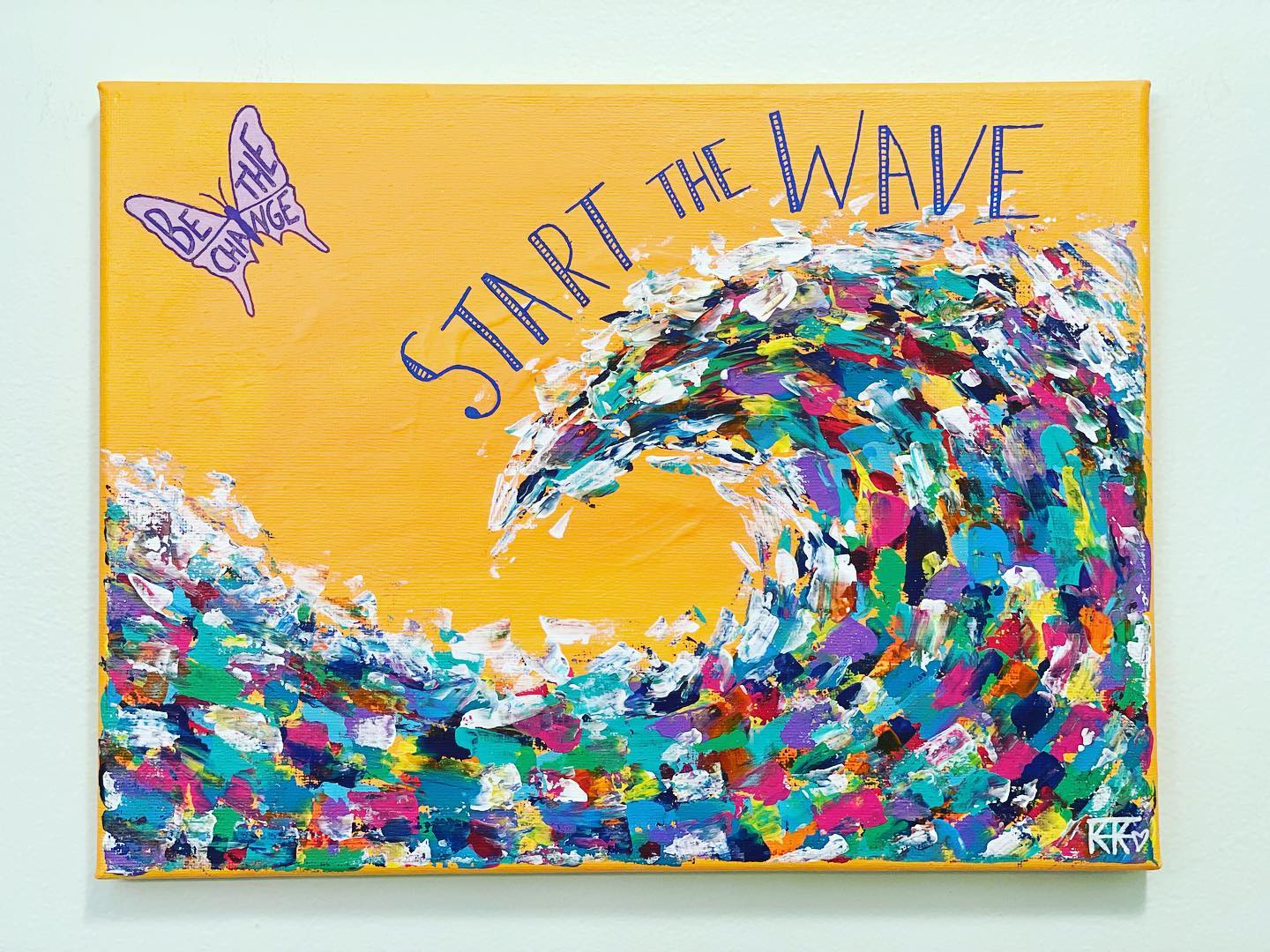 KK - 🌊 Be The Change 🌊 New Eco-Art upcycled canvas with rainbow wave 🌈🌊 ...