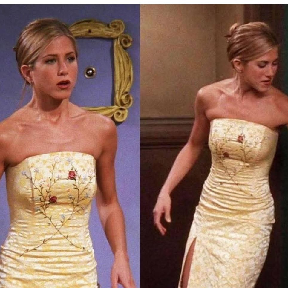 rachel's yellow dress friends Rachel Green Embroidered TV Show  LausenCrafts Below are the measurements of standard size 2 to size 12 in inches Found It! My Favorite Rachel