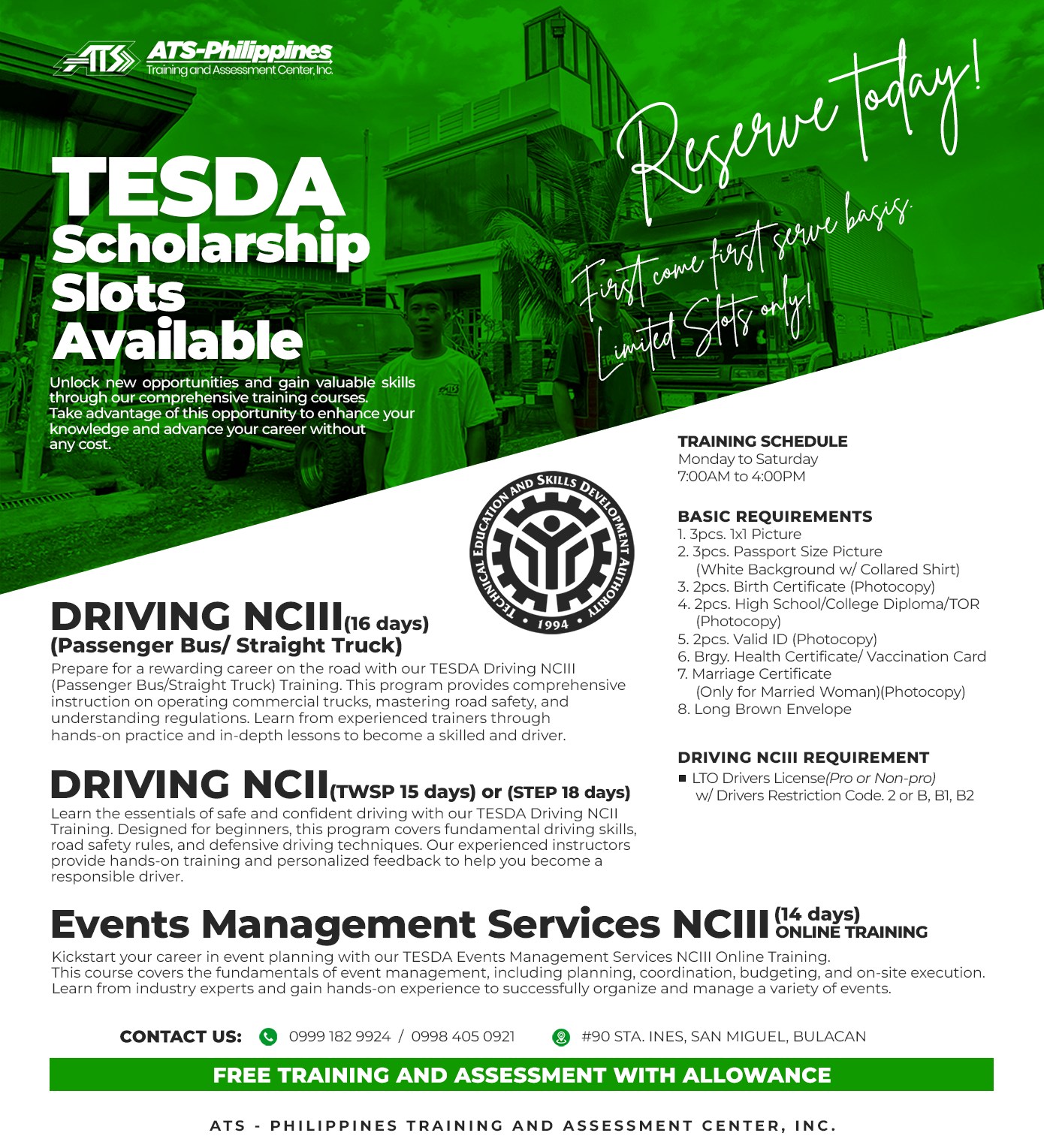 ATS-Philippines - 📣2024 TESDA FREE TRAINING📣 TESDA SCHOLARSHIP SLOTS ...