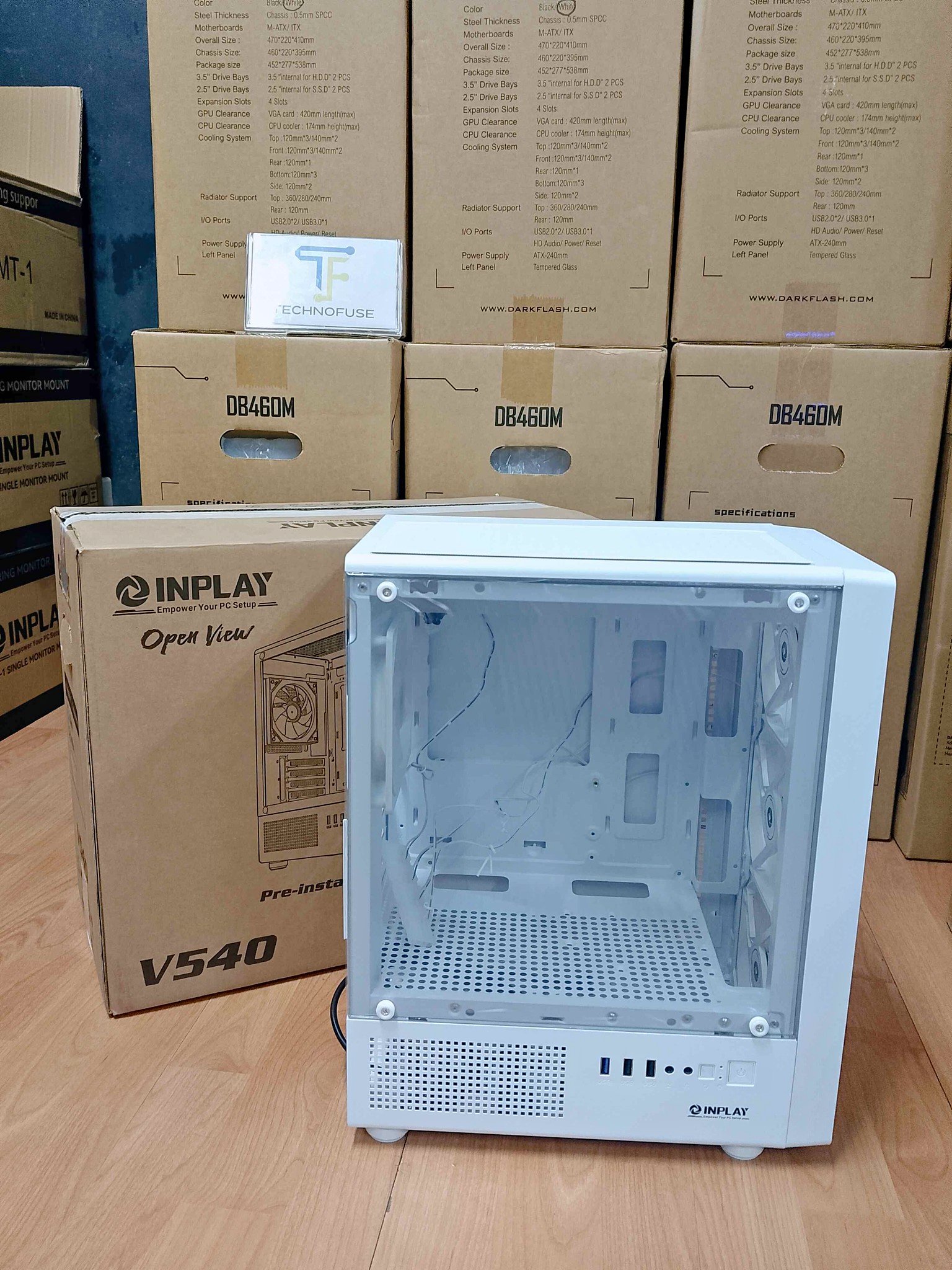 Inplay Openview V540 White mATX Front/Side Tempered Glass PC Case w/ 4 ...