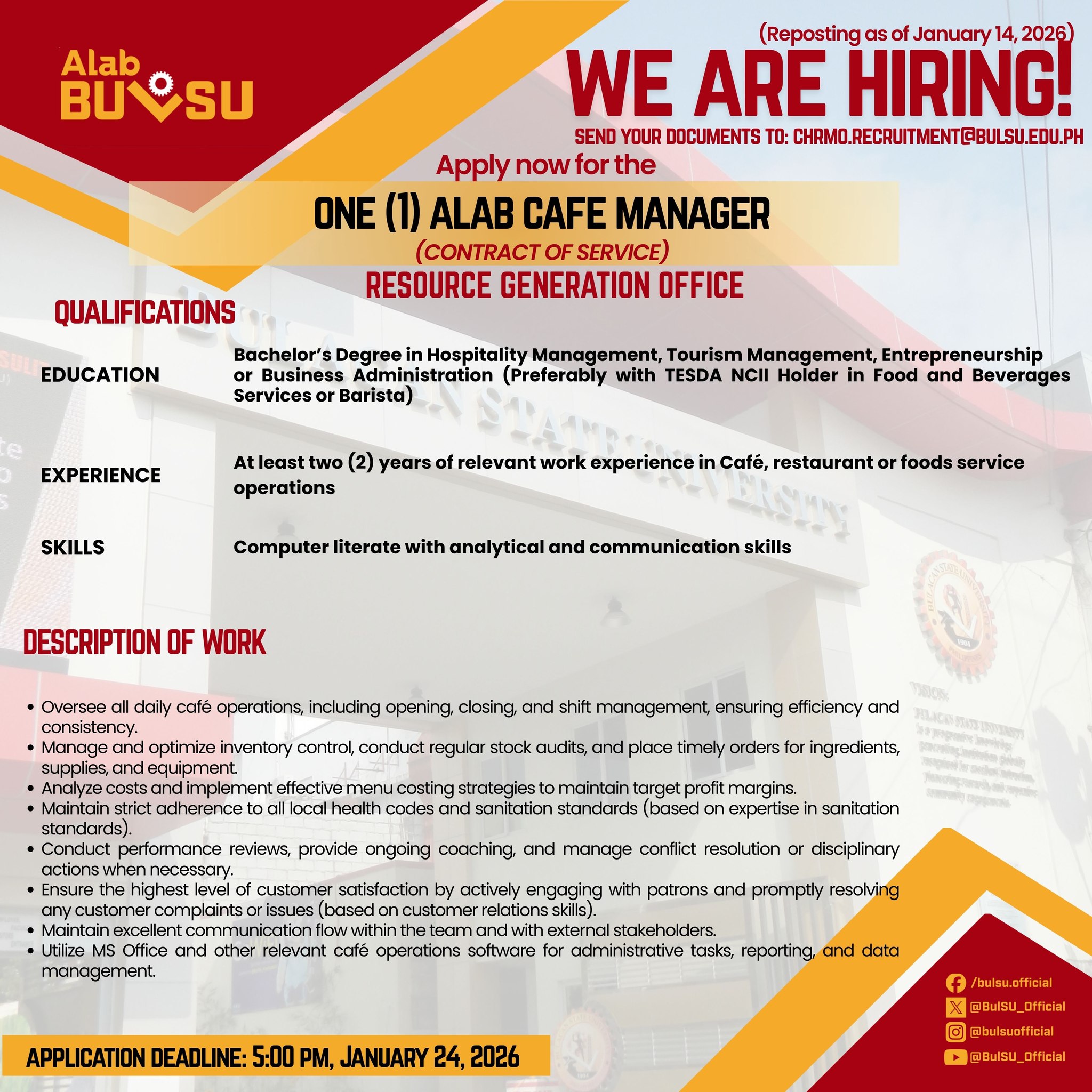 Central - Bulacan State University-Main Campus invites applicants for ...