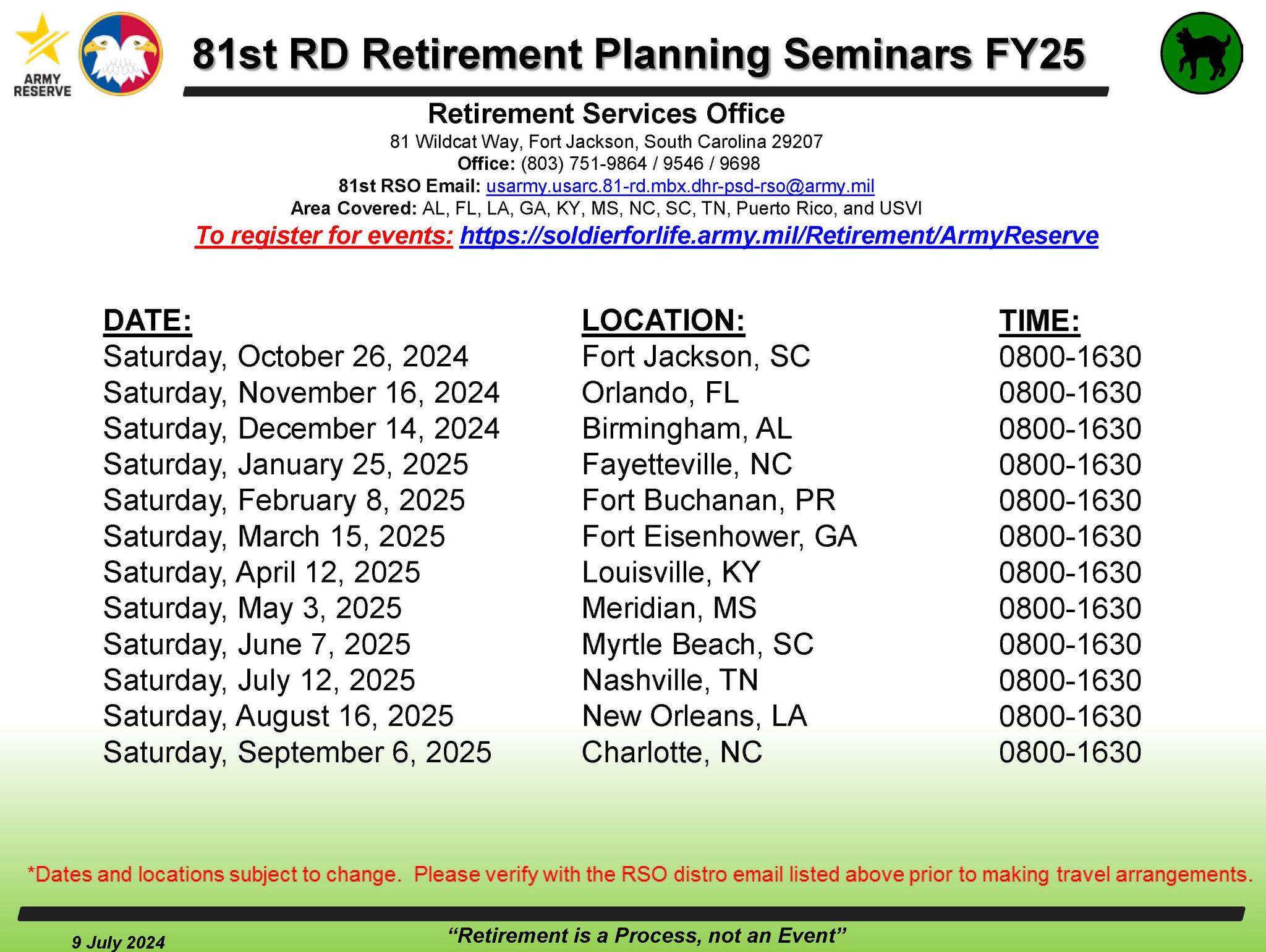 Wildcats, please note the FY25... - 81st Readiness Division | Facebook
