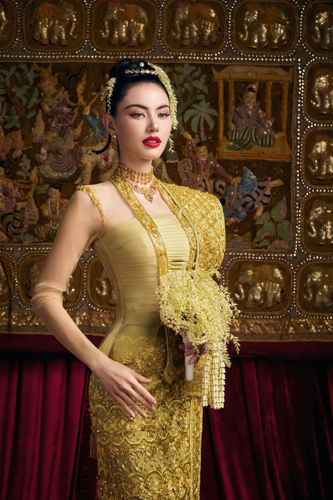 golden traditional dress Davikah in Burmese wedding costume A-line homecoming dress