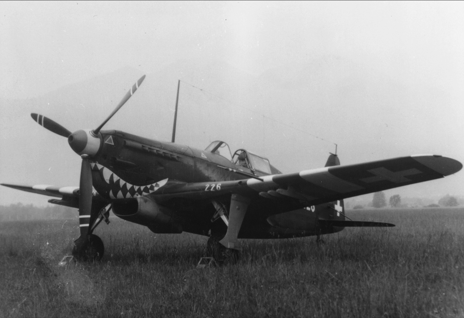 Pictured is a Morane-Saulnier D.3801, the Swiss version of the