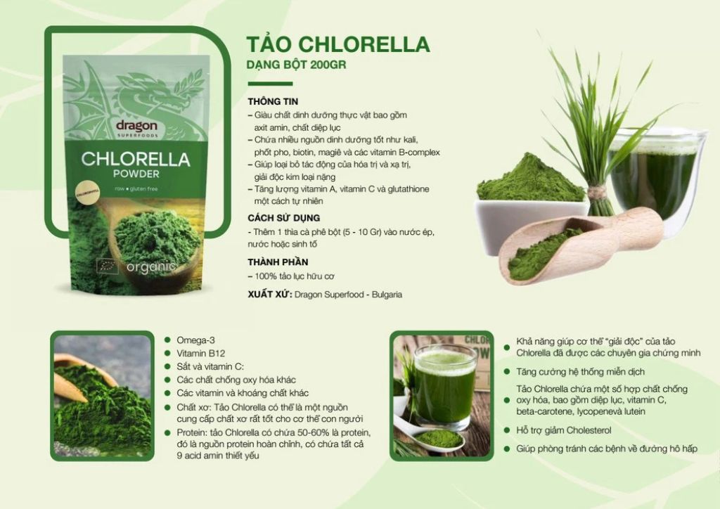 diệp lục thải độc ruột và glutathione TẢO CHLORELLA: 