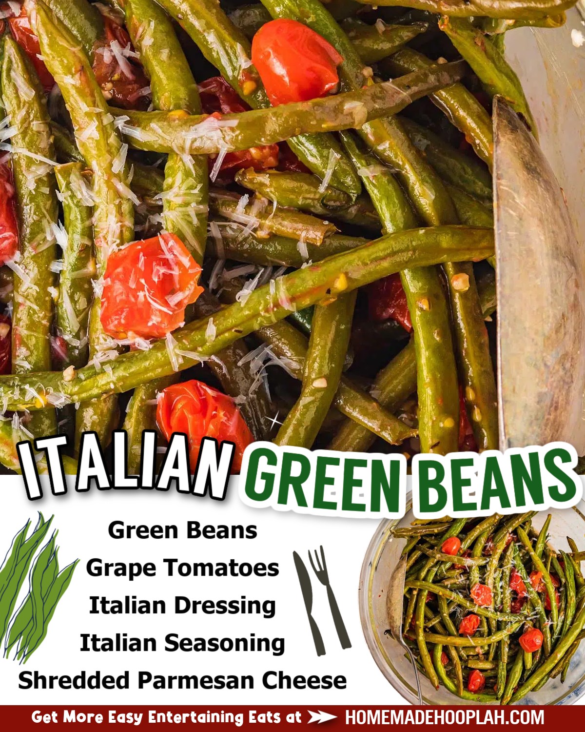 Italian Green Beans! 🍅💚 - 1 pound green beans, trimmed - ¼ cup Italian dressing - ½ teaspoon Italian seasoning - 2 cups grape tomatoes, halved
