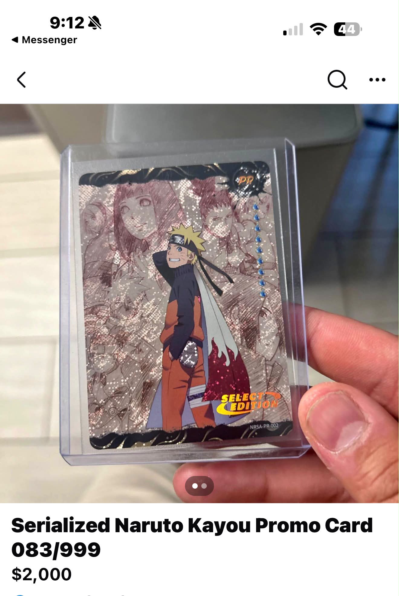 Is $2,000 too high for a low serial number Naruto Kayou Promo Card?