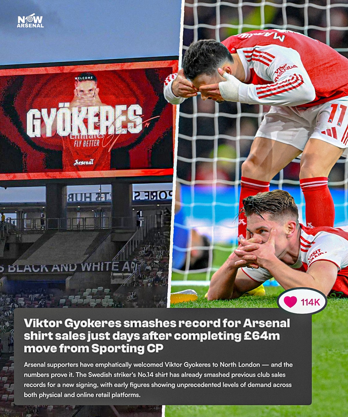 now.arsenal - Arsenal’s X post of Viktor Gyokeres celebrating his goal ...