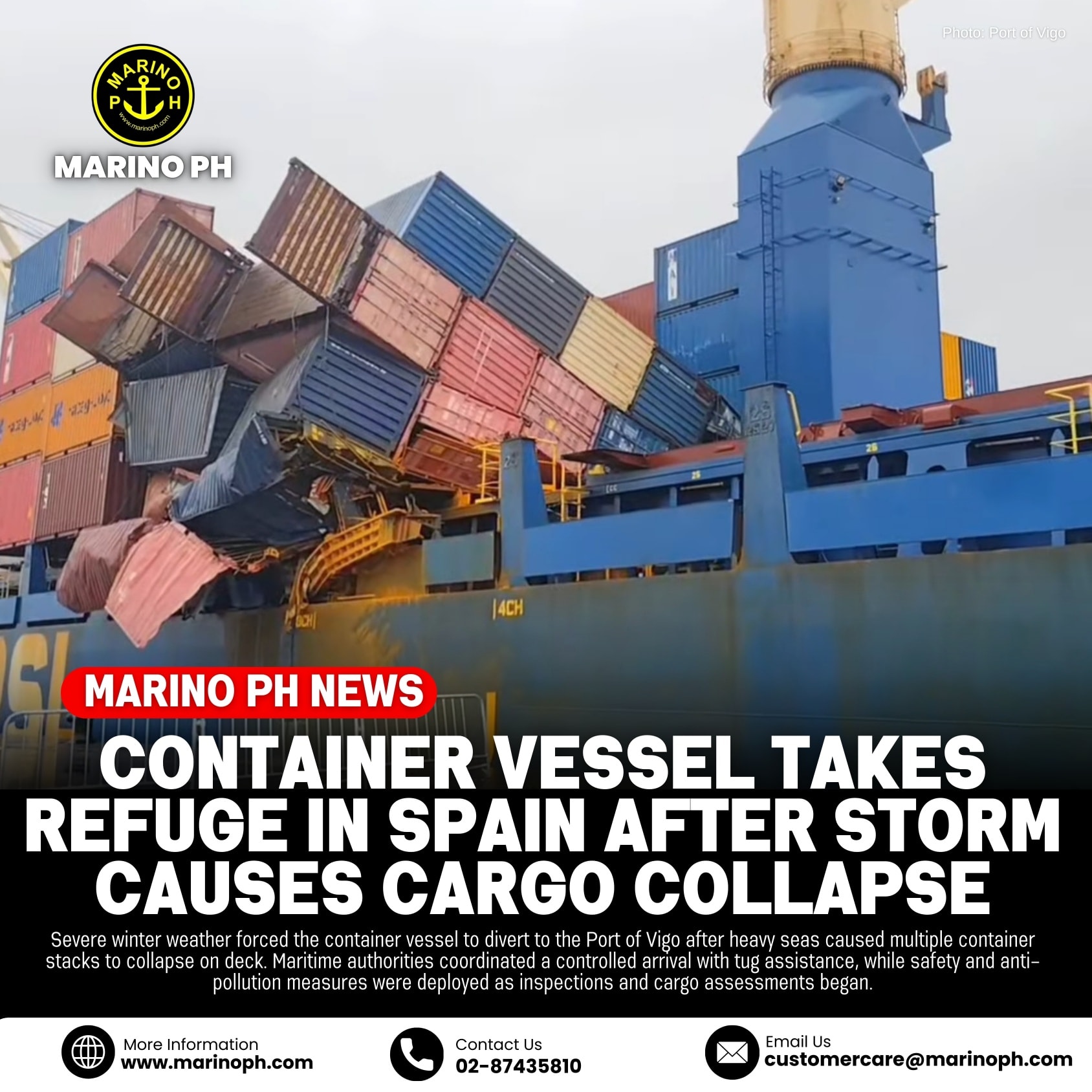 Marino - Container Vessel Takes Refuge in Spain After Storm Causes ...