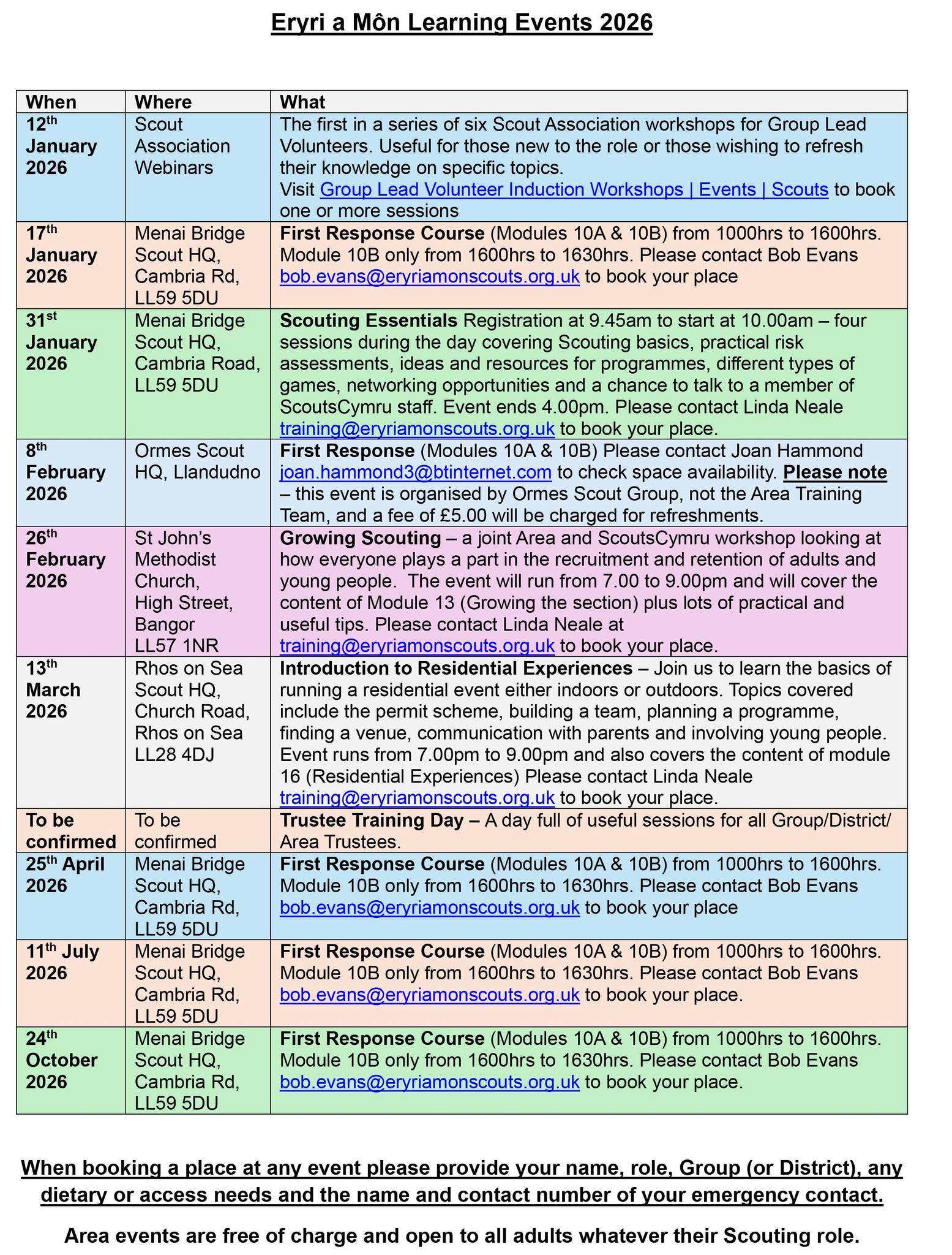 AREA 2026 TRAINING CALENDAR The... - Conwy District Scouts | Facebook