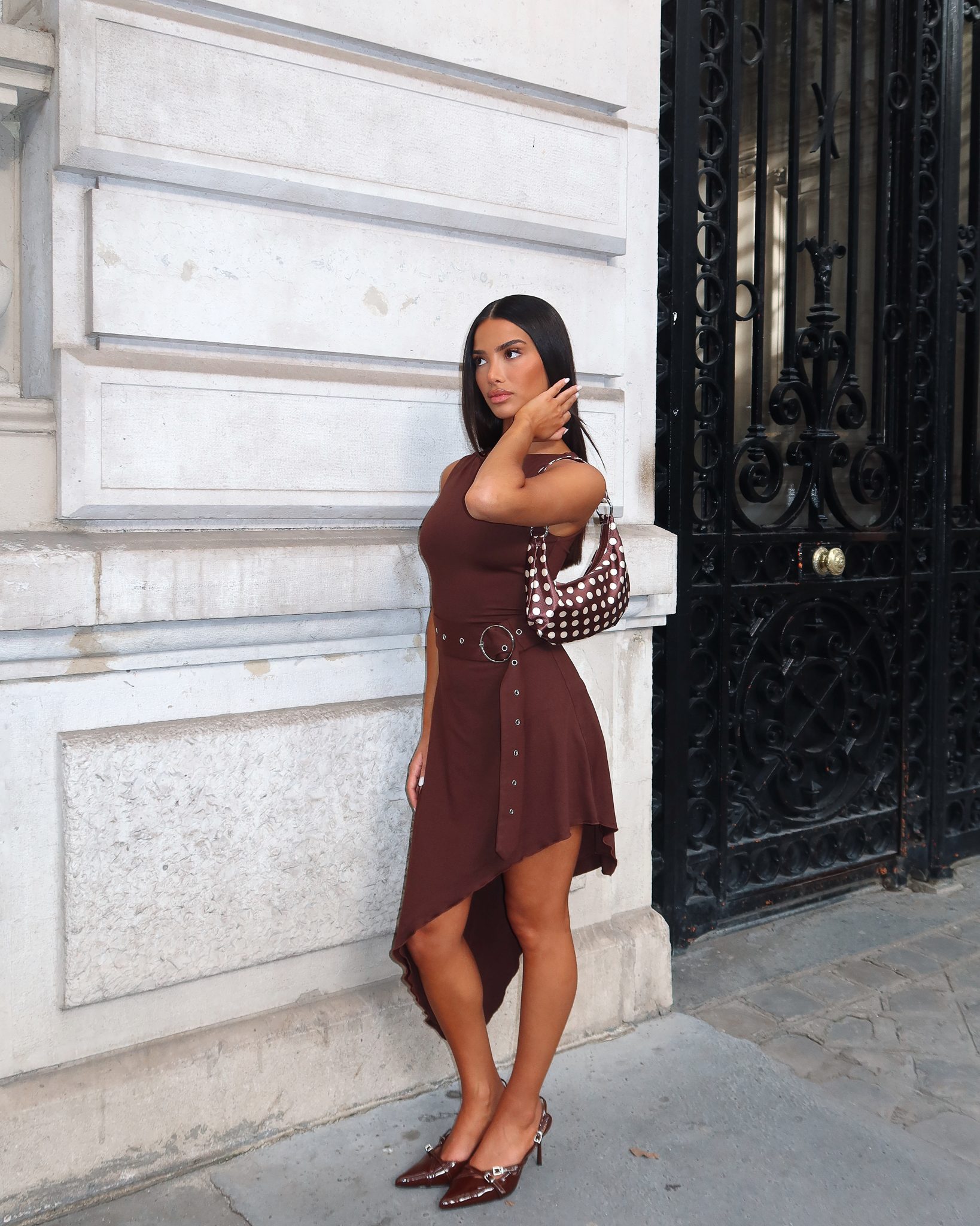 white wrap maxi dress ZAPAKA Women White A-Line High-Low Party Dress Wrap V Neck Long Sleeves Formal Dress, White / M main image 0