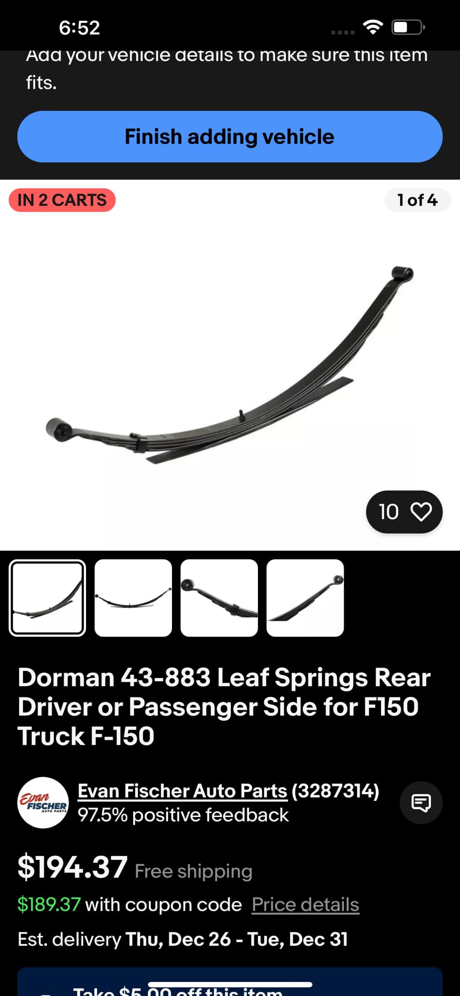 Dorman 43-883 Rear Leaf Spring Compatible with Select Ford Models Fits select: 1980-1981,1986