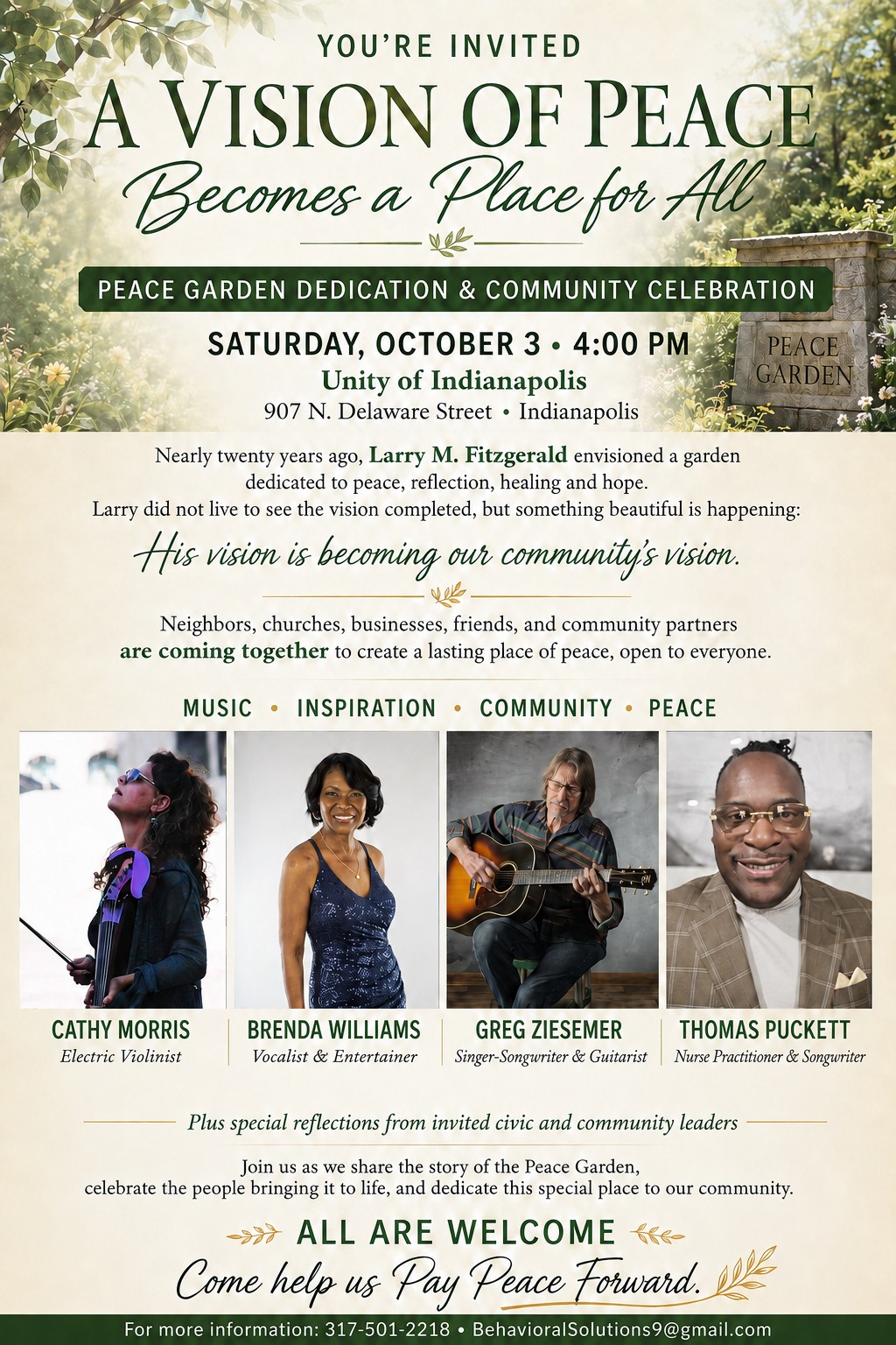 Dedication of the Unity of Indianapolis Peace Garden in Memory of Larry ...