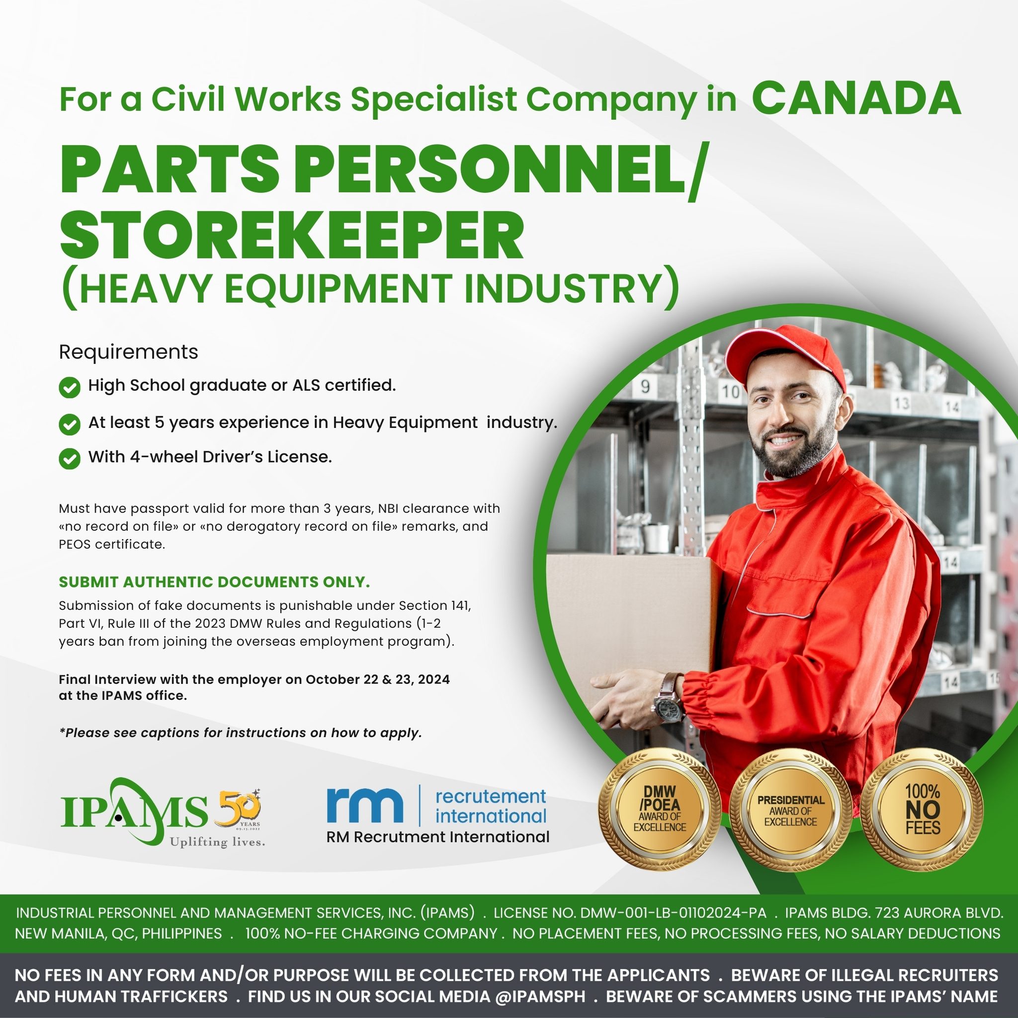 PARTS PERSONNEL/STOREKEEPERS are needed for a Civil Works Specialist ...