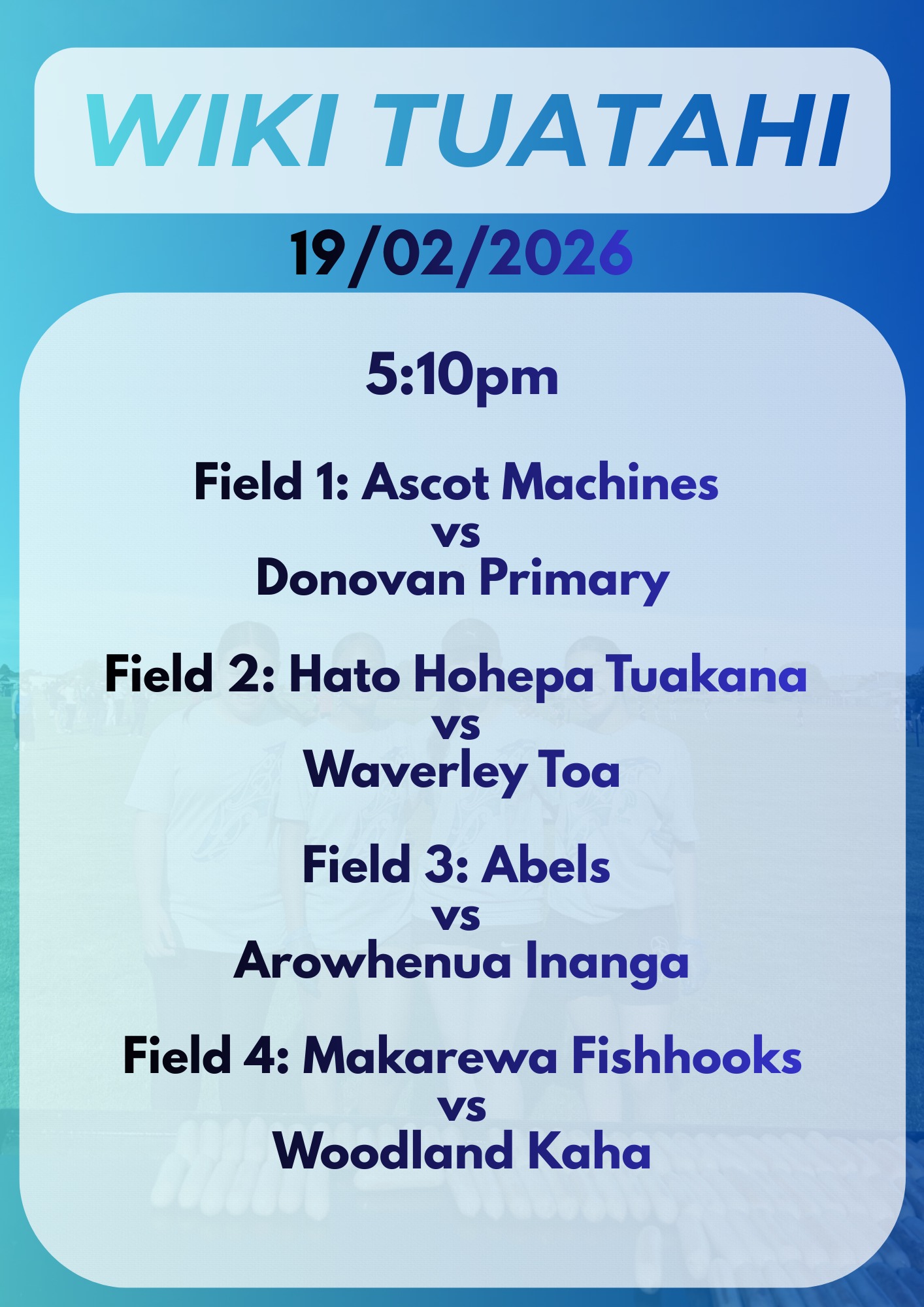 Waverley - Kia ora e te whānau, Here is the Kī O Rahi draw for tomorrow ...