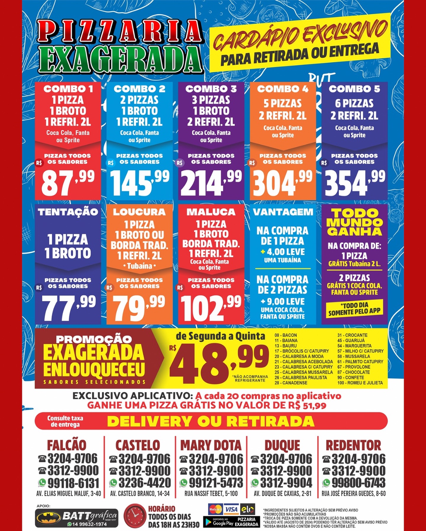 Cardápio atualizado COM NOVOS... - Pizzaria Exagerada Bauru