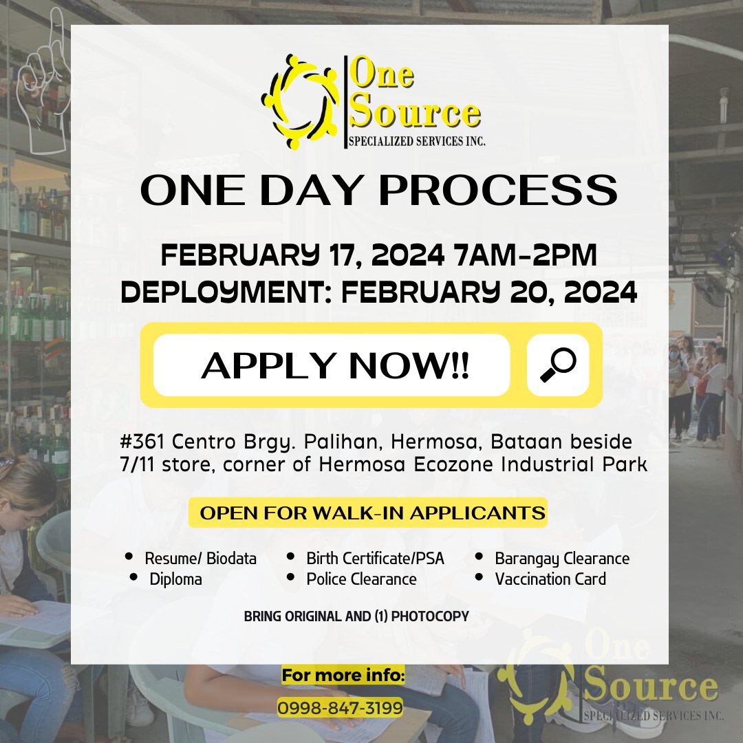 ‼️... - One Source Specialized Services Inc. Bataan Branch